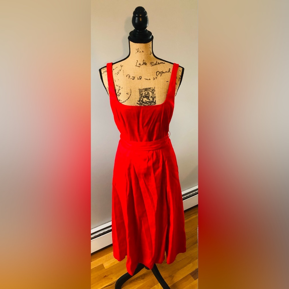BANANA REPUBLIC RED MIDI DRESS WITH TIE BACK